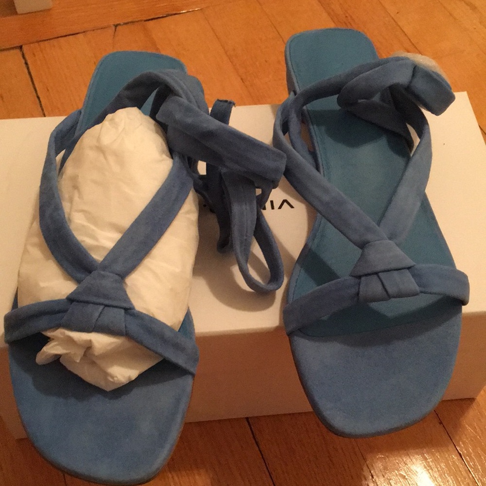 Brand new blue flat sandals 8